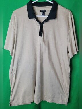 Forever 21 Beige Polo Black Collar Placket Pima Cotton Size Large Dress Shirt